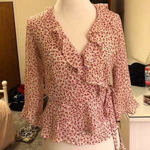 Floral 3/4 sleeve Wrap Blouse